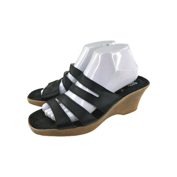 Spring Step Women's Black Strappy Slide US 10 Made In Italy Low Wedge Sandals - Picture 1 of 10
